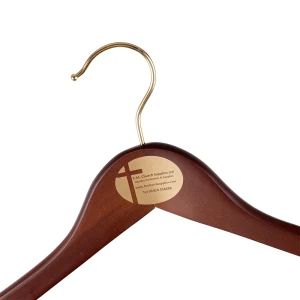 Walnut Hanger Branded With A Gold Printed Logo - F.M. Church Supplies