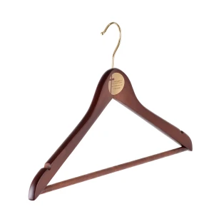 Walnut Wishbone Hanger Branded With A Gold Printed Logo - F.M. Church Supplies