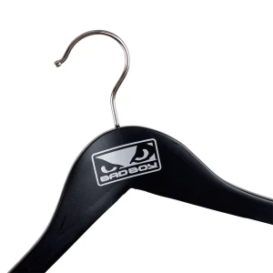 Black Wooden Top Hangers With Silver Print - Bad Boy Apparel