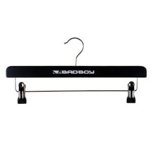 Black Wooden Trouser/Skirt Clip Hangers With Silver Print - Bad Boy Apparel