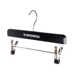 Black Wooden Trouser/Skirt Clip Hangers With Silver Print - Bad Boy Apparel