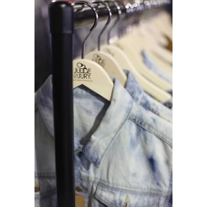 Printed White Wash Wooden Hangers - Judge and Jury Clothing