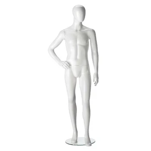 Facing Forwards, Right Hand on Hip (White/Black Gloss), Male Mannequin 70105