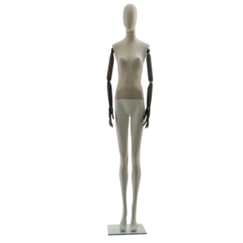 Female Articulated Mannequin - Cream Linen Torso