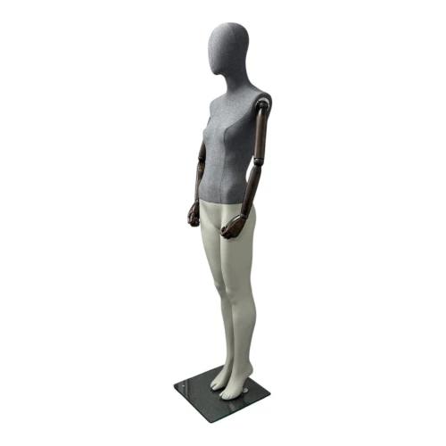 Female Articulated Mannequin Grey Linen - 75632