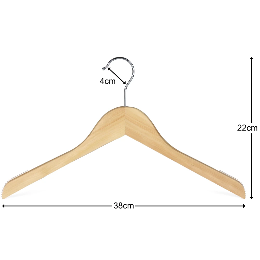 Flat Wooden Tops Hangers 38cm With Rubber Insert (Box of 100) - 51053
