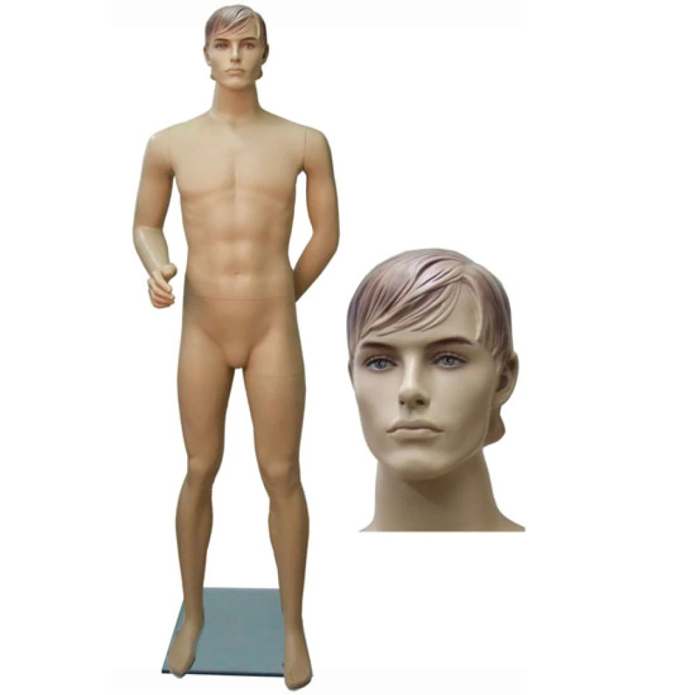 Flesh Tone Male Mannequin - One Hand Raised, Head Facing Forwards 70217