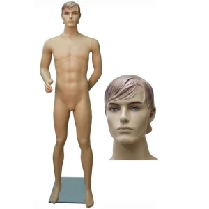 Flesh Tone Male Mannequin - One Hand Raised, Head Facing Forwards 70217