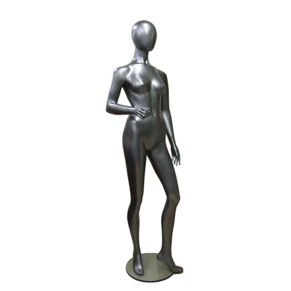 Grey/Silver Gloss Female Mannequin - One Hand Raised, Straight Stance  71110