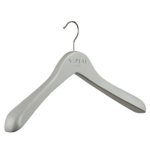 Male Grey and Womens Ivory Wooden Hangers Manufactured and Branded With Logo - N. Peal