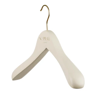 Male Grey and Womens Ivory Wooden Hangers Manufactured and Branded With Logo - N. Peal