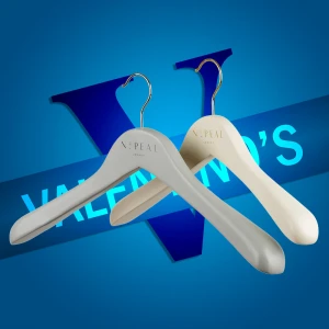 Male Grey and Womens Ivory Wooden Hangers Manufactured and Branded With Logo - N. Peal