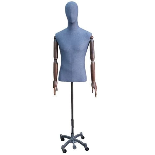 Male Articulated Bust Form Mannequin - Grey Linen