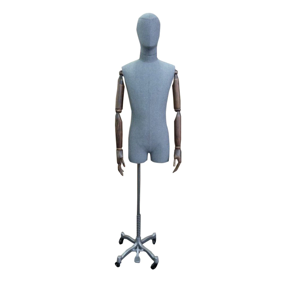 Male Articulated Mannequin with Stand - Grey Linen