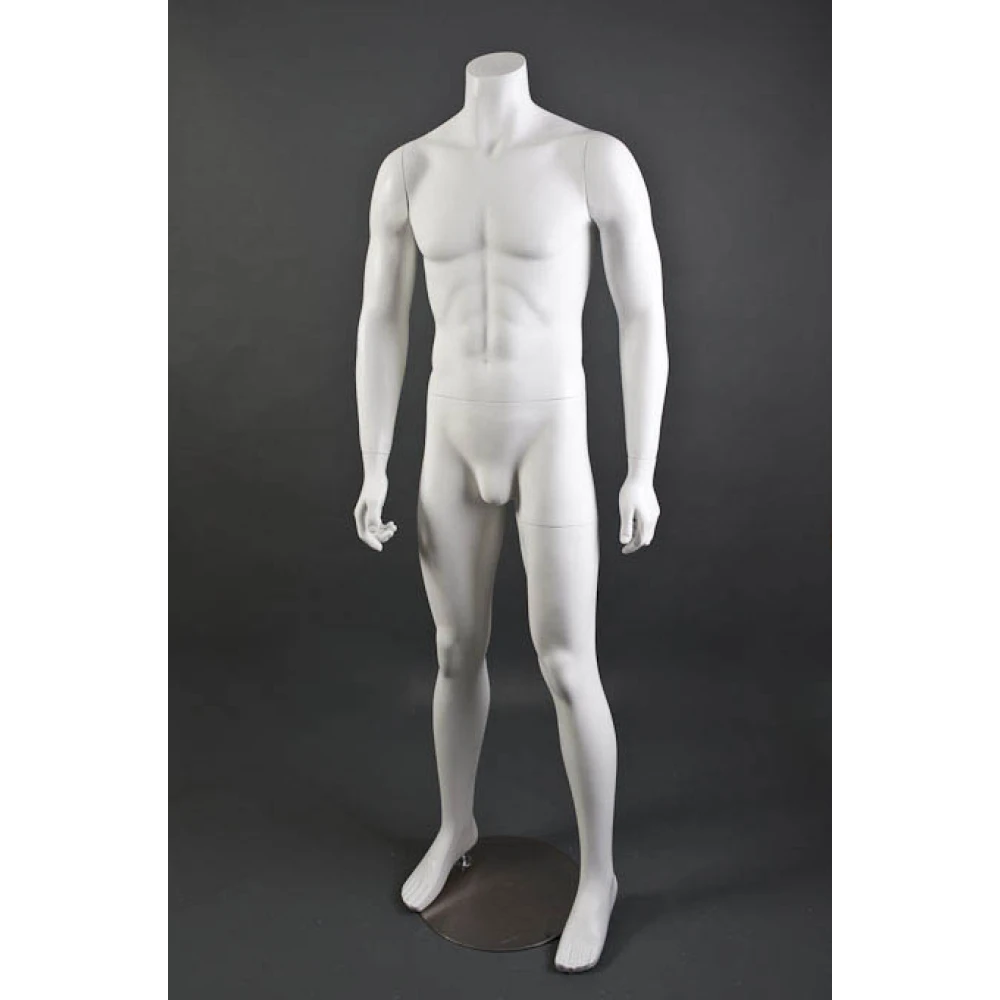 Male Headless White Matt Mannequin - Hands at Side - Straight Pose 70301