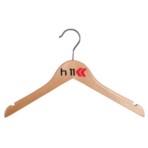 Natural Wooden Coat Hangers, Branded With A Black and Red Print Logo - H11
