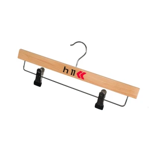 Natural Wooden Coat Hangers, Branded With A Black and Red Print Logo - H11
