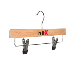 Natural Wooden Coat Hangers, Branded With A Black and Red Print Logo - H11