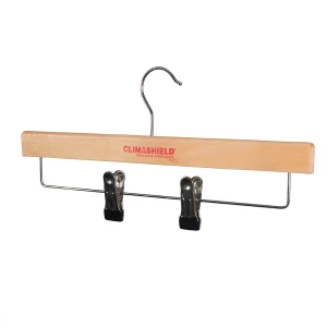 Natural Wooden Coat Hangers, Branded With A Red Print Logo - Climashield