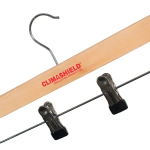 Natural Wooden Coat Hangers, Branded With A Red Print Logo - Climashield