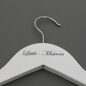 Branded White Wooden Clothes Hangers, Printed With Black Logo - Little Mistress