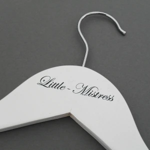 Branded White Wooden Clothes Hangers, Printed With Black Logo - Little Mistress