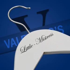 Branded White Wooden Clothes Hangers, Printed With Black Logo - Little Mistress
