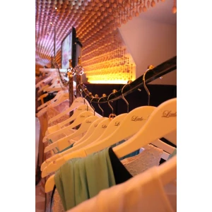 Branded White Wooden Clothes Hangers, Printed With Black Logo - Little Mistress