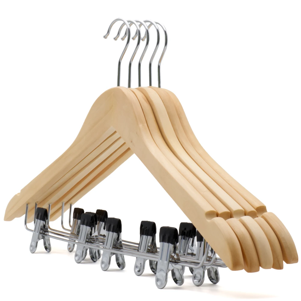 Shaped Wooden Suit Hangers With Clips 44cm