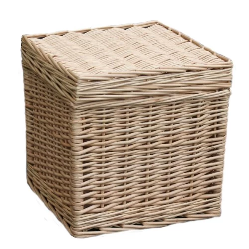 Square Lidded Full Buff Willow Hand Crafted Hamper 15 Inch 95220