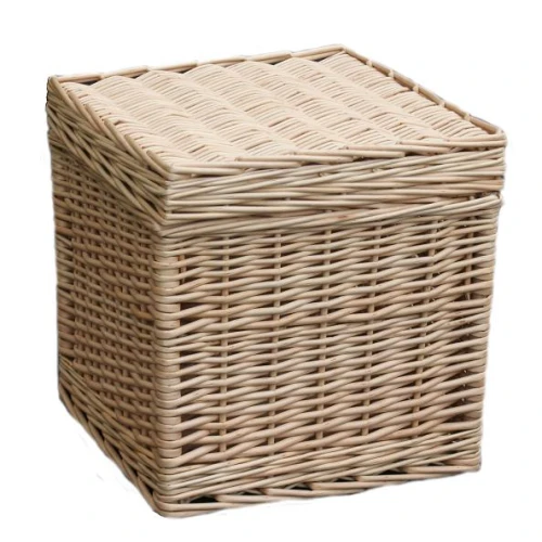 Square Lidded Full Buff Willow Hand Crafted Hamper 15 Inch 95220