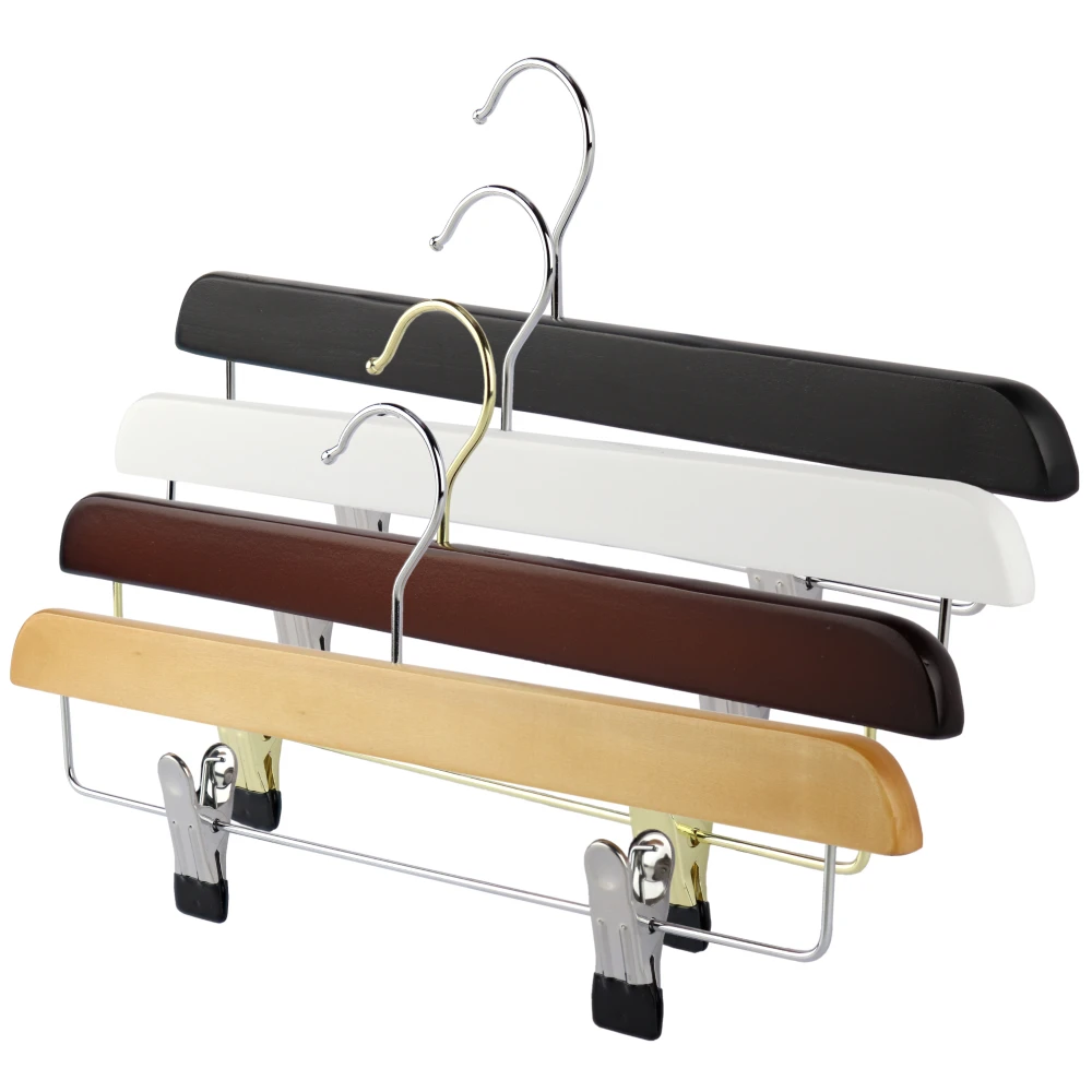 Straight Wooden Trouser Hangers with Clips 35cm