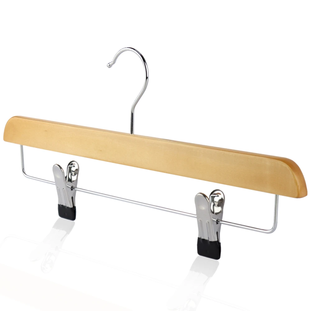 Straight Wooden Trouser Hangers with Clips 35cm
