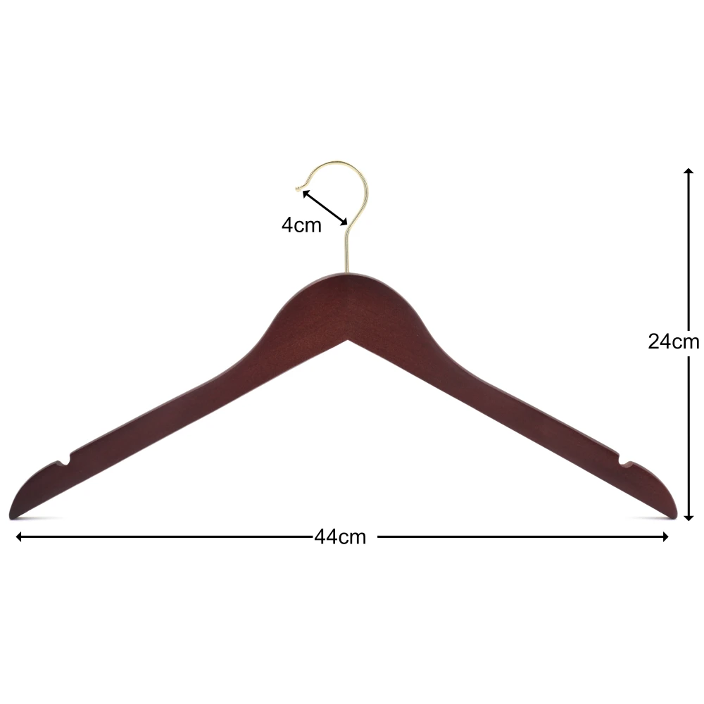 Walnut Wooden Shaped Tops Hangers 44cm (Box of 100) - 51043
