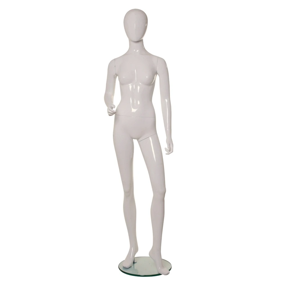 White Gloss Female Mannequin - One Hand Raised, Straight Stance  71109