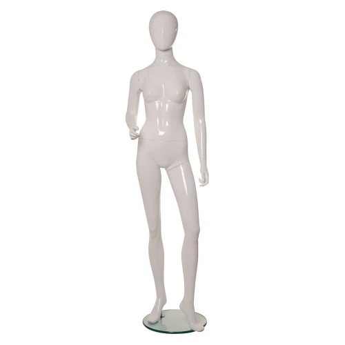 White Gloss Female Mannequin - One Hand Raised, Straight Stance  71109