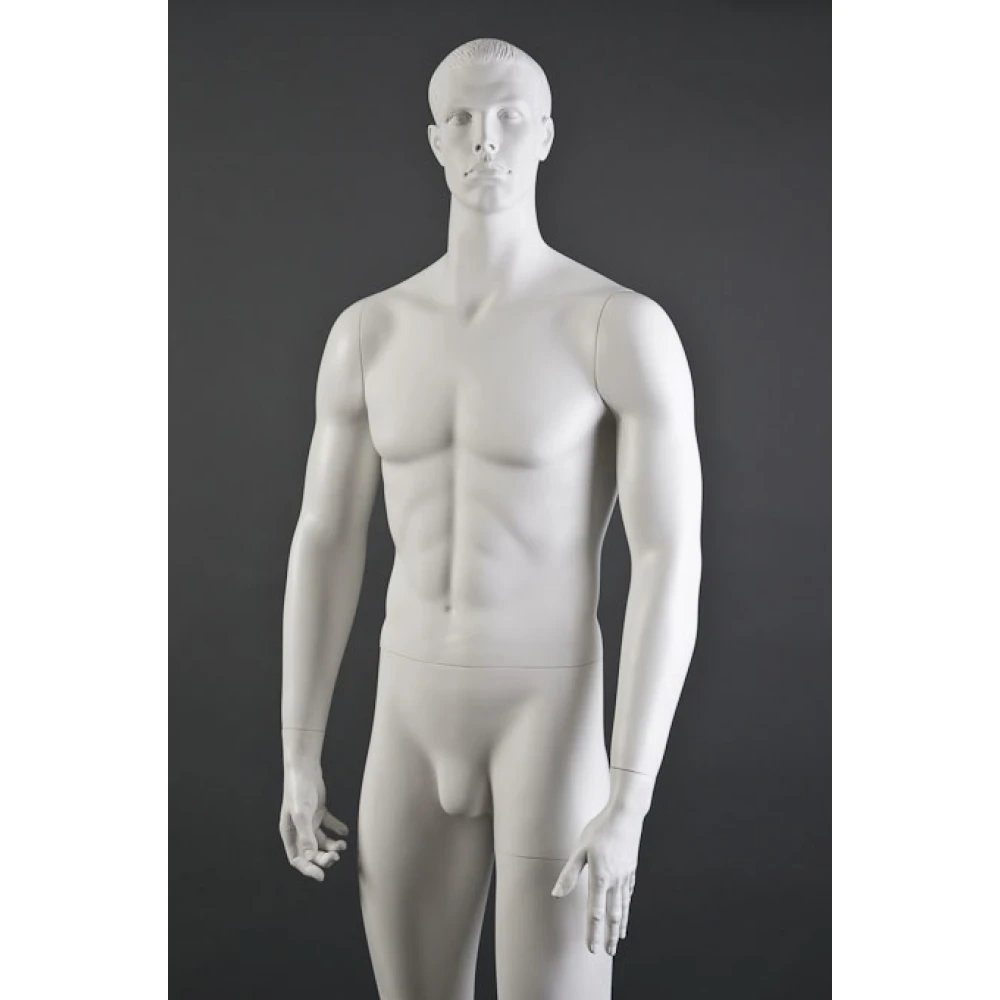 White Matt Male Mannequin - Hands at Side, Head off Centre 70201