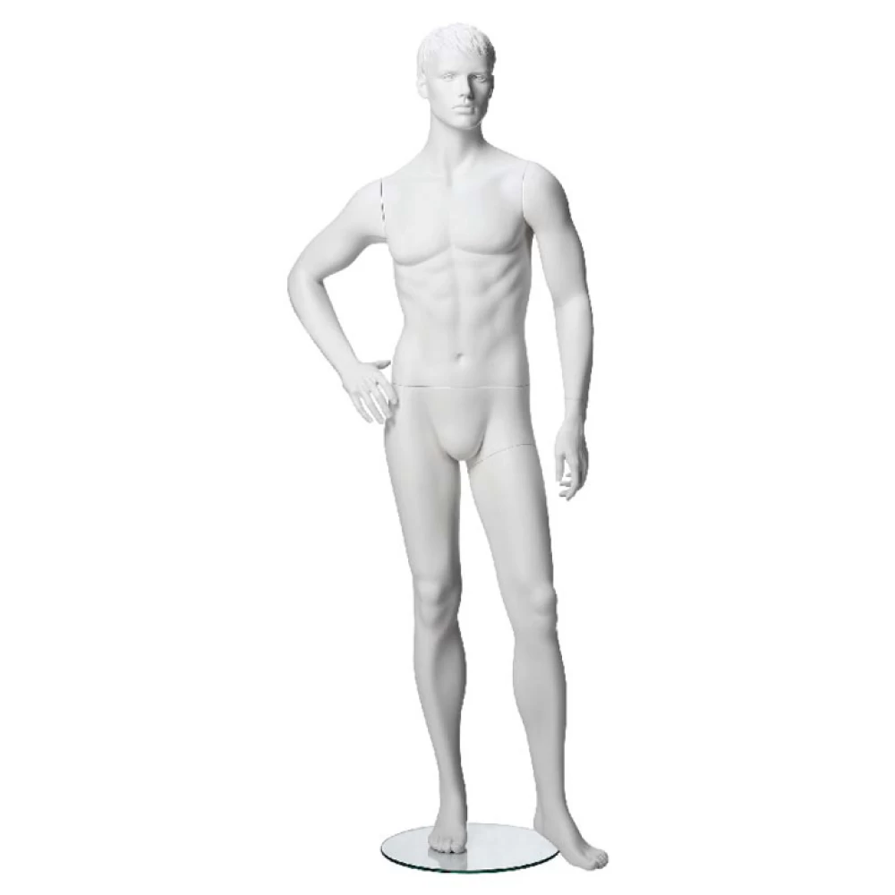 White Matt Male Mannequin - One Hand on Hip (Right) 70202