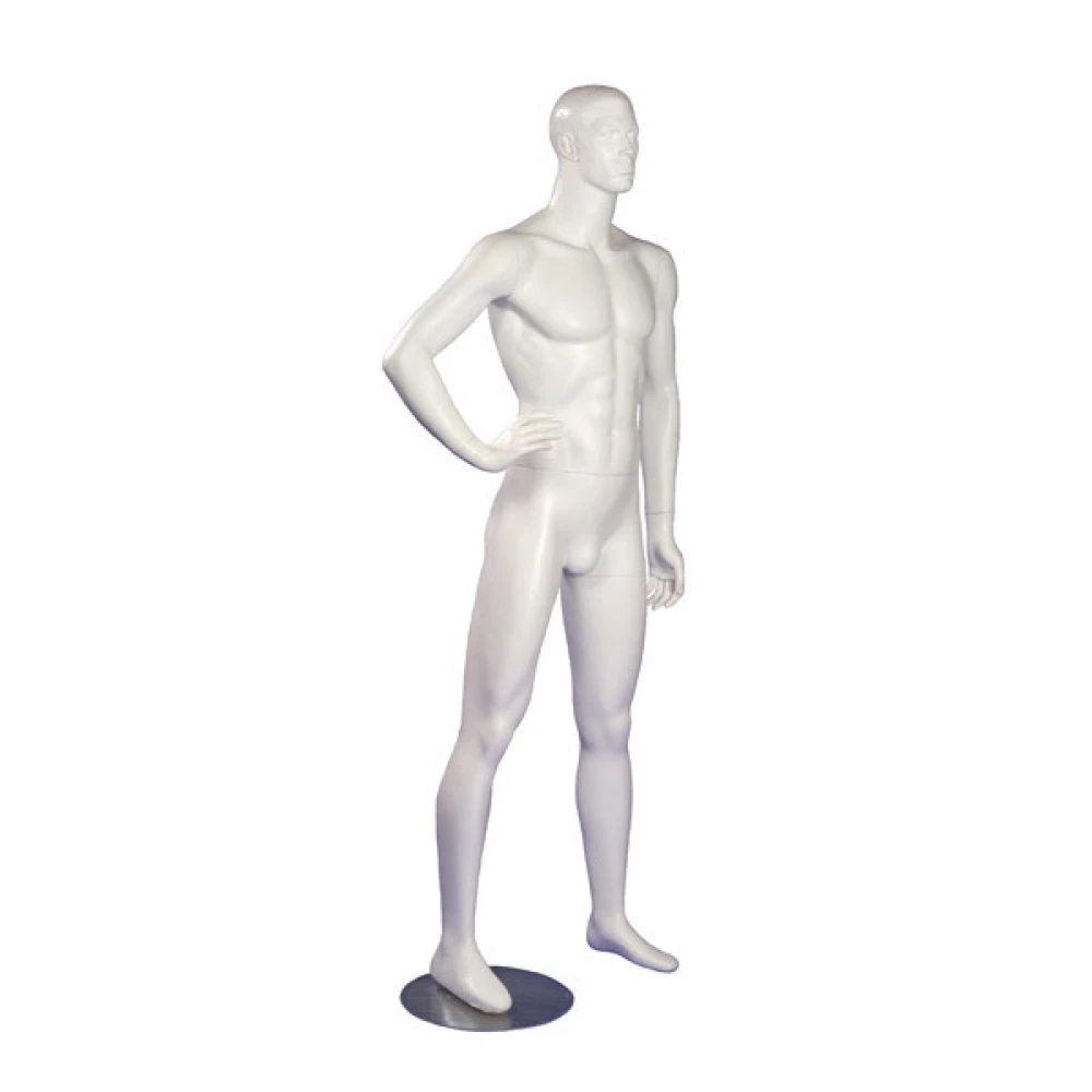 White Matt Male Mannequin - One Hand on Hip (Right) - Facing Forwards 70210