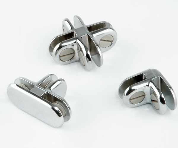 Chrome 2-Way Glass Cube Connector Clip For 5 Glass Puerto